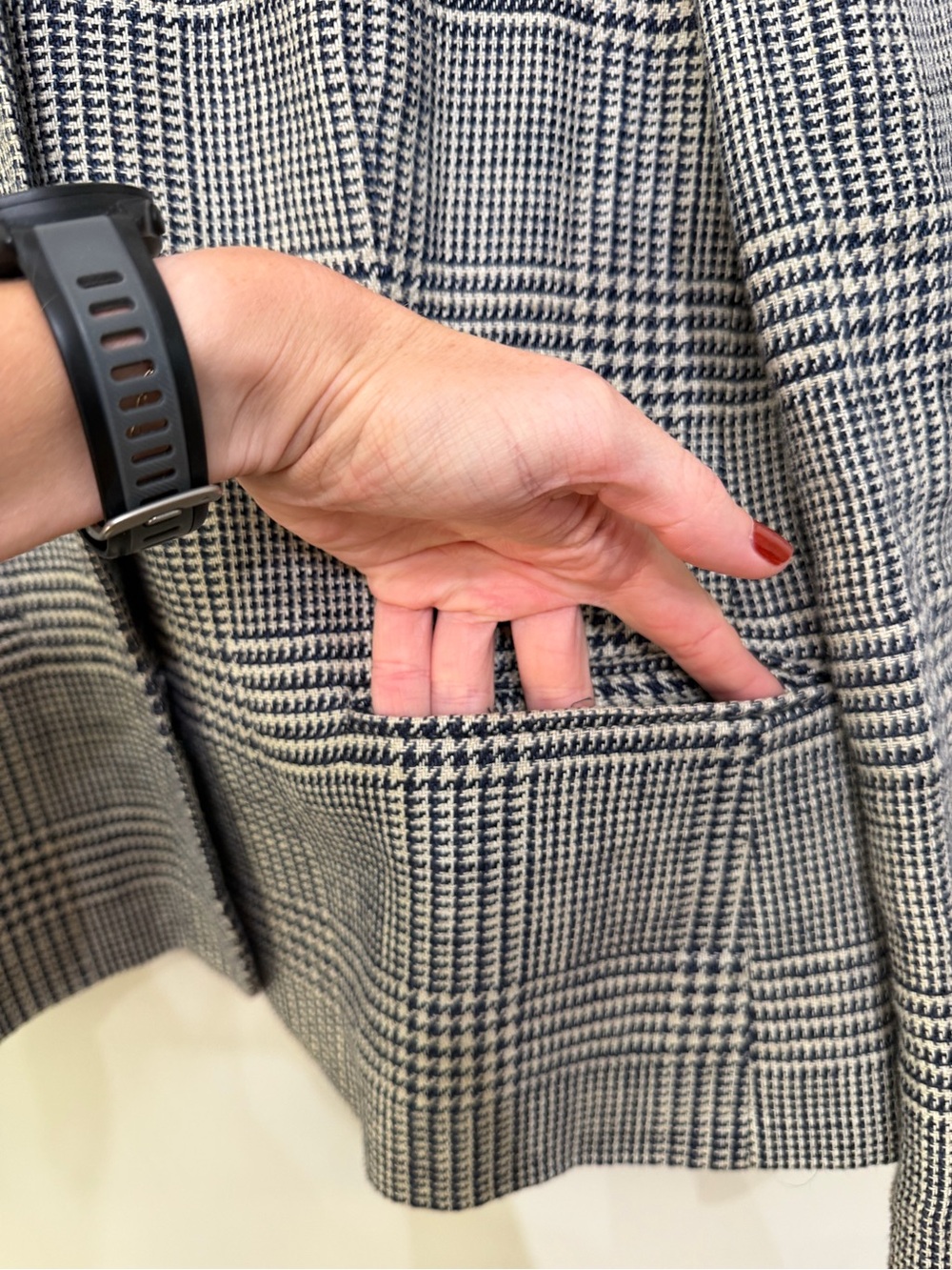 Vtg Lauren Ralph Lauren Linen Houndstooth Blazer Jacket CBK Navy Beige Womens 12 - Picture 4 of 8